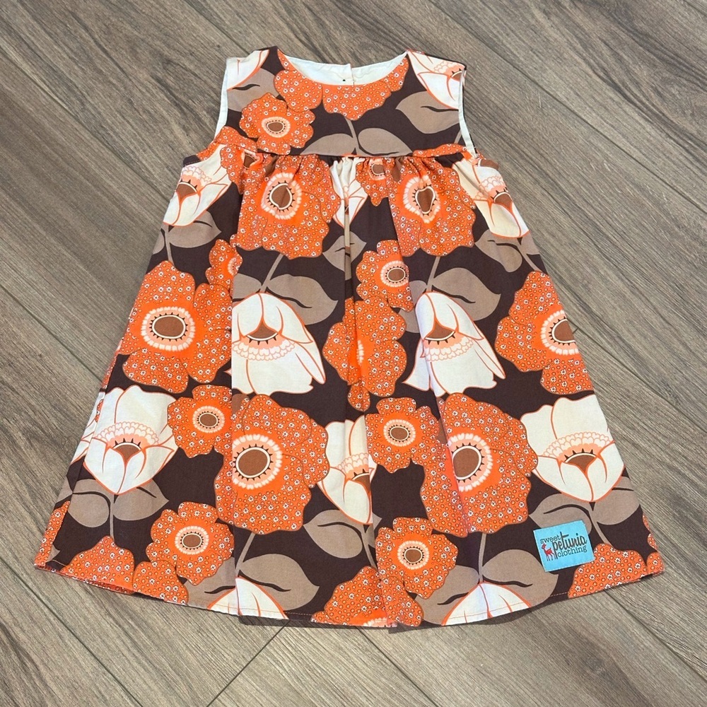 NWOT Sweet Petunia Girls 7 Retro Vibe Orange and Brown Jumper Dress